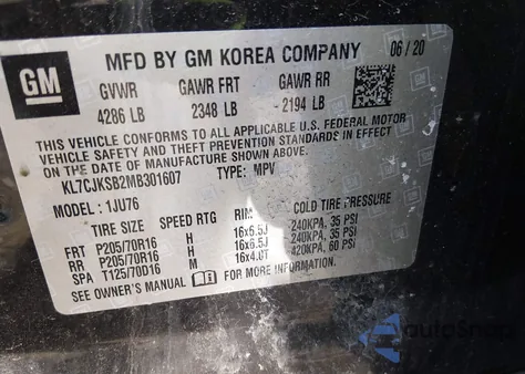 2021 Chevrolet Trax Fwd Ls из США, поврежденный, VIN KL7CJKSB2MB301607